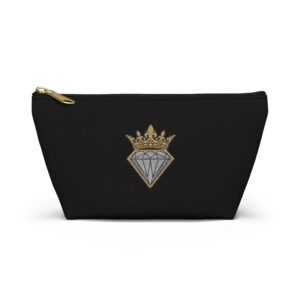 DIAMOND AND CO BLACK EDITION Diamond Crown Accessory Pouch — Black T‑Bottom Makeup & Jewelry Bag