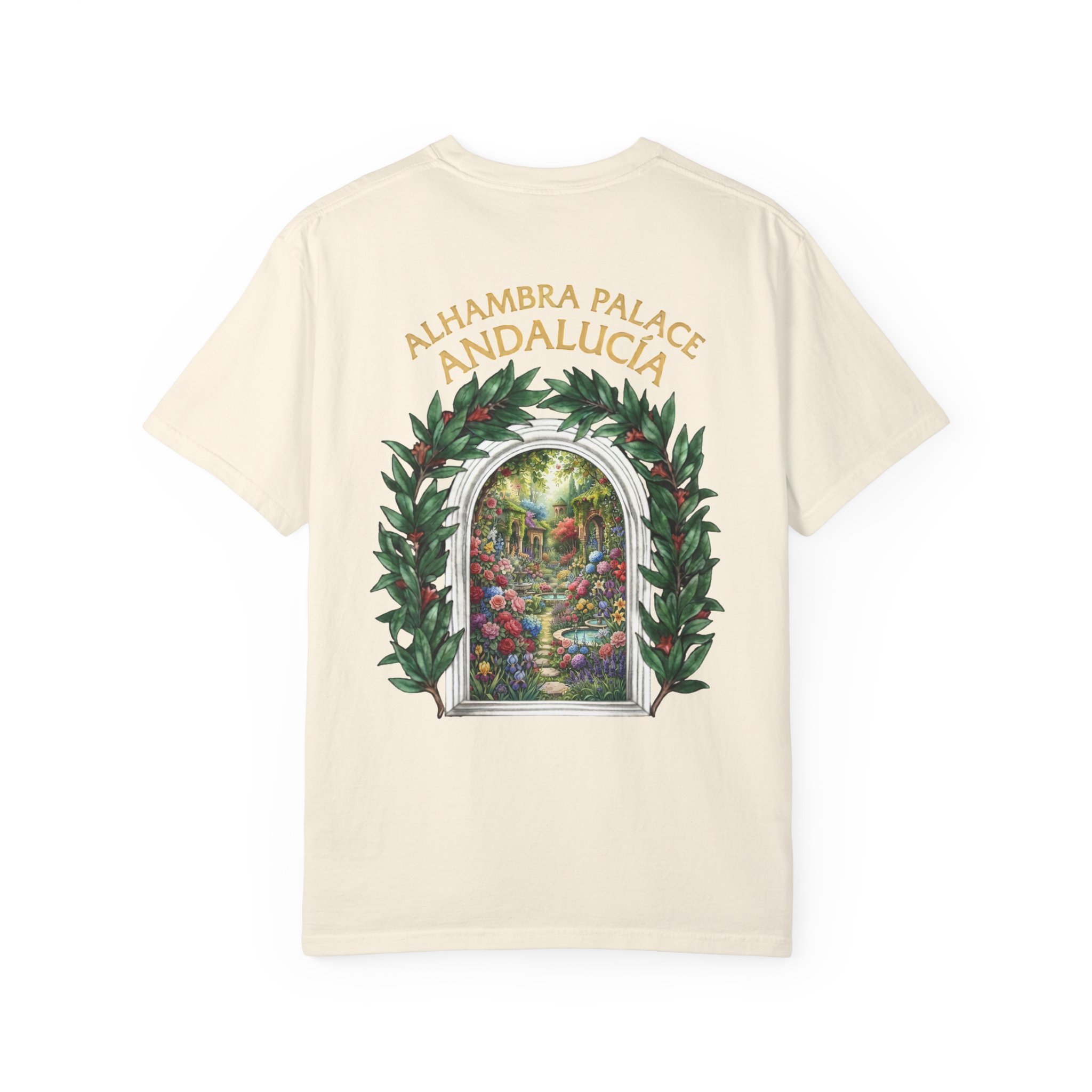 ALHAMBRA PALACE ANDALUCIA T‑Shirt — Vintage Floral Arch Travel Tee - Image 3