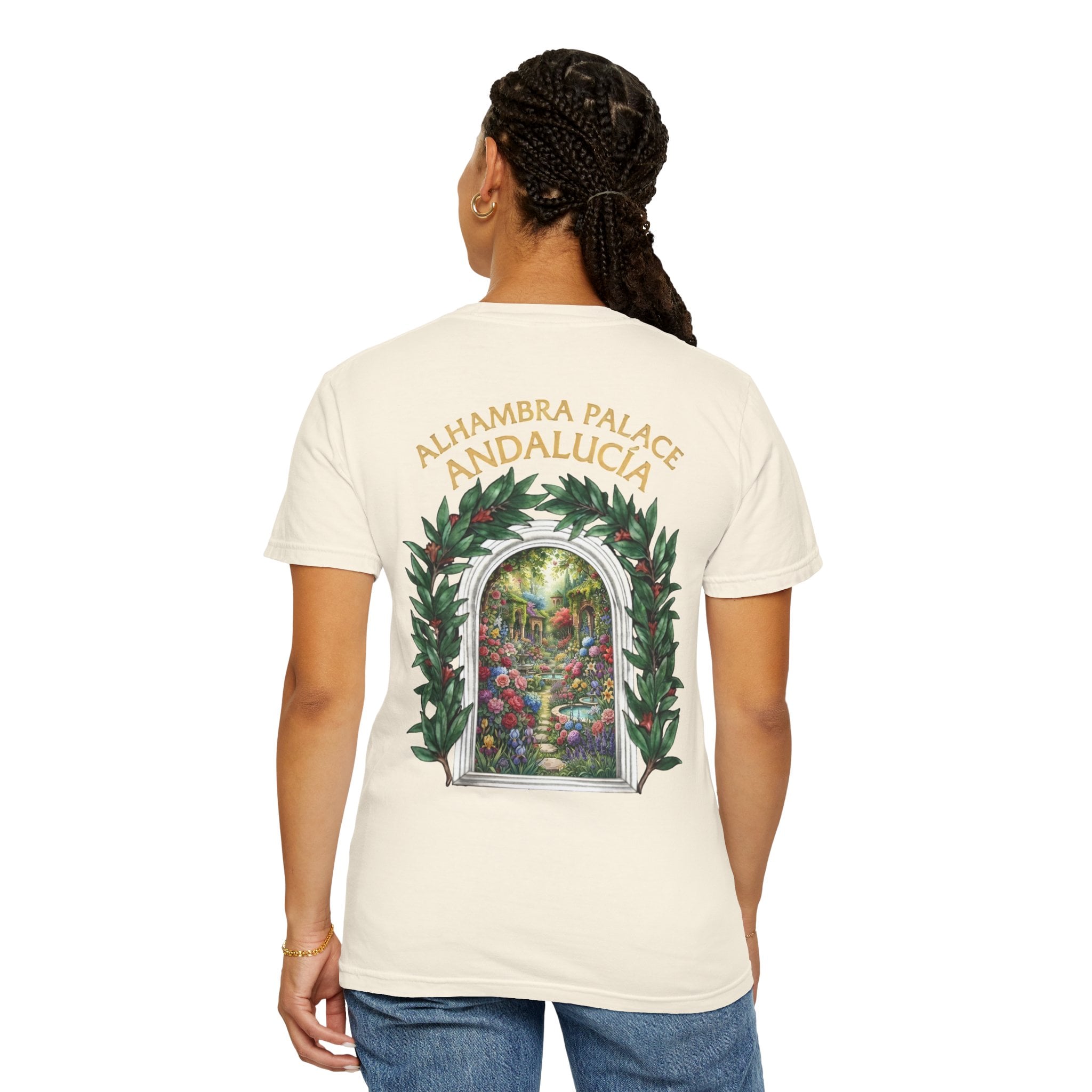 ALHAMBRA PALACE ANDALUCIA T‑Shirt — Vintage Floral Arch Travel Tee - Image 6