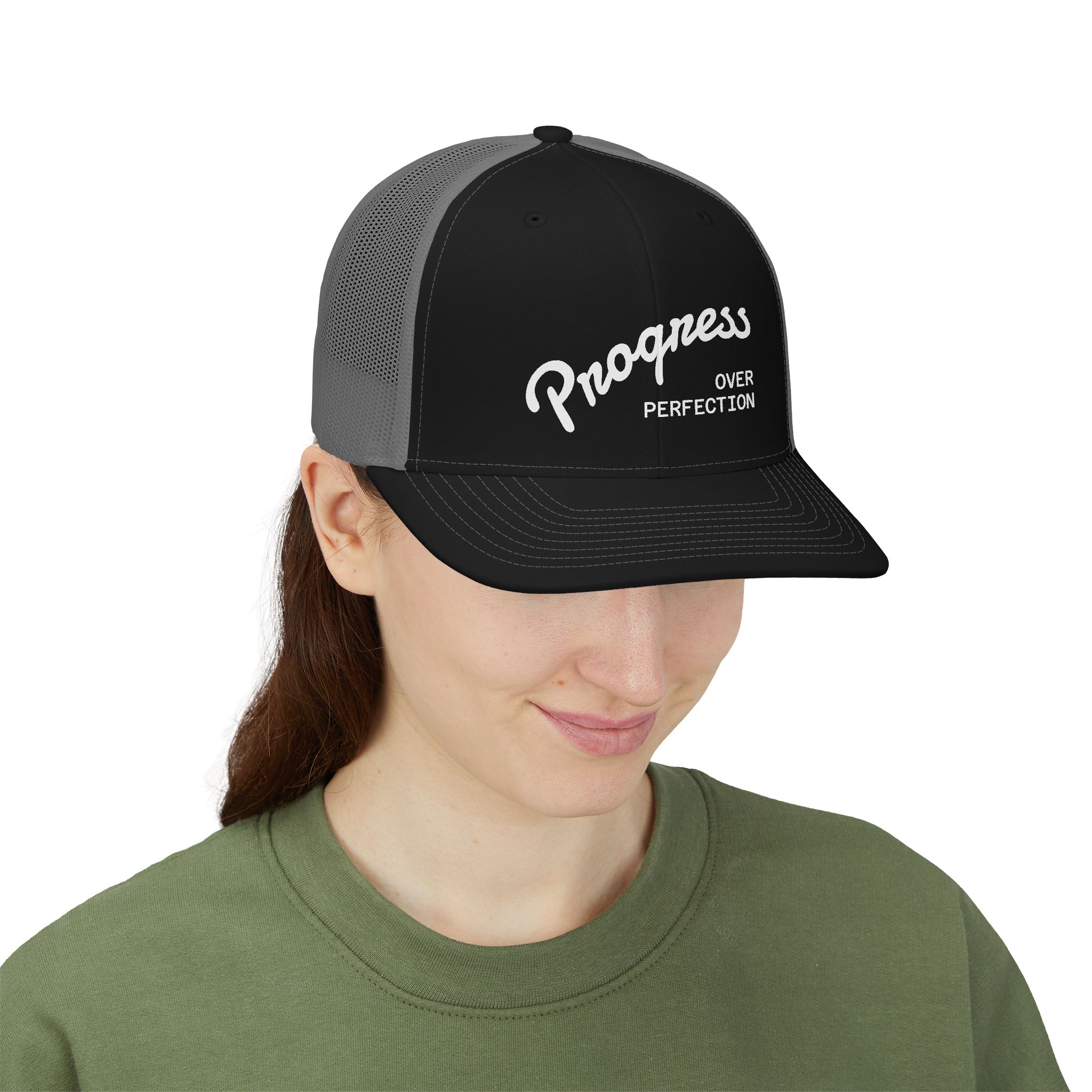 Progress Over Perfection Unisex Trucker Cap | Minimalist Quiet Luxury Streetwear Hat - Image 15