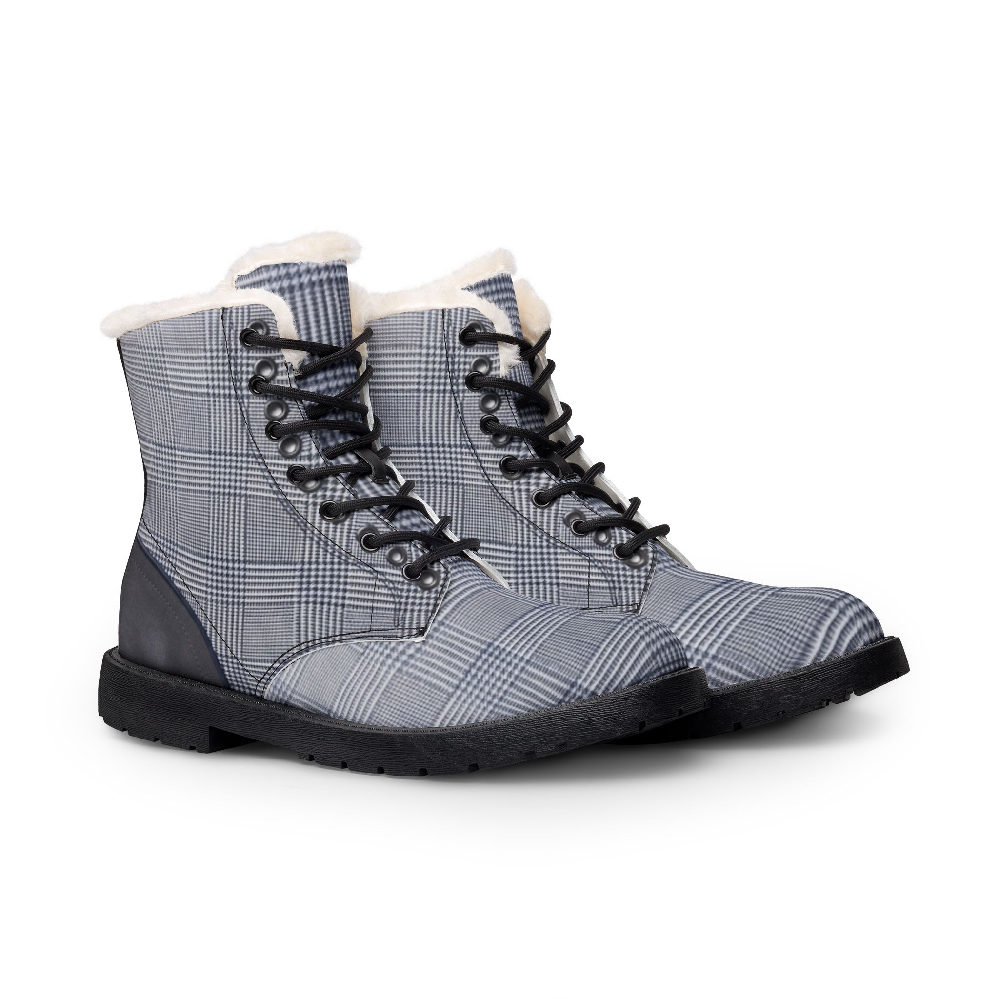THE KENSIGTON COLLECTION | Men's Plaid Fur-Lined Leather Boots — Insulated Winter Lace-Up
