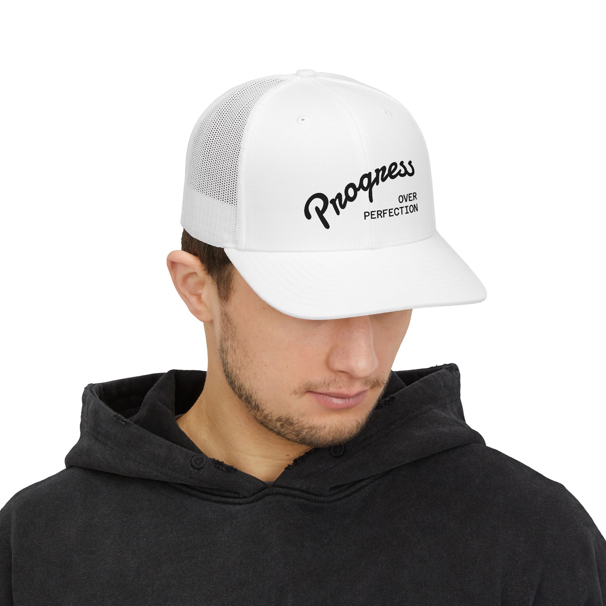 Progress Over Perfection Unisex Trucker Cap | Minimalist Quiet Luxury Streetwear Hat - Image 9