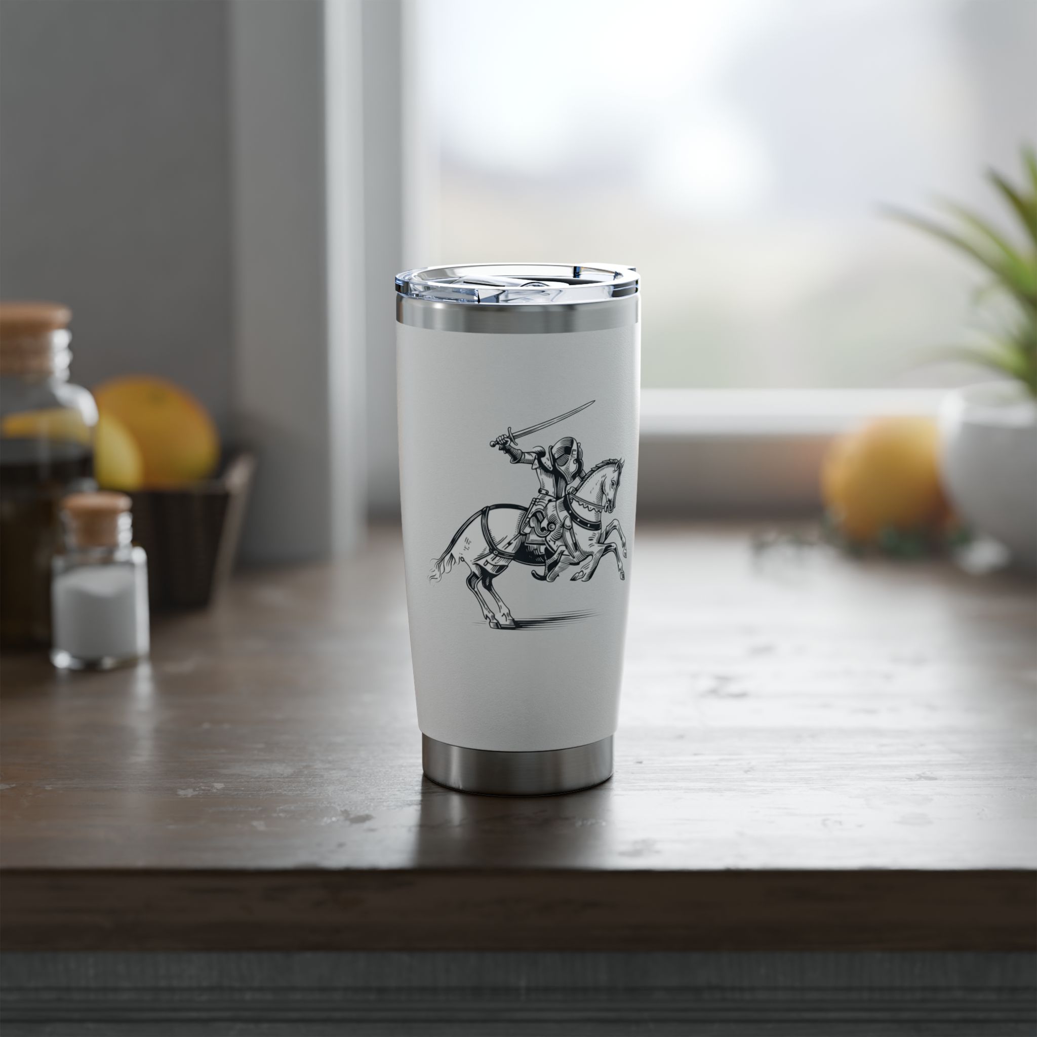 THE KNIGHT OF THE LIGHT TUMBLER— Minimal Equestrian Knight Stainless Travel Mug