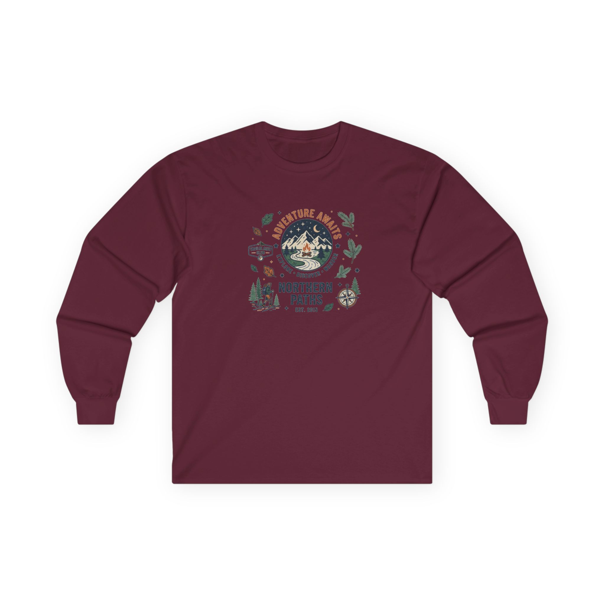 Northern Paths Nature Long Sleeve Tee — Adventure Patch Graphic - Image 2