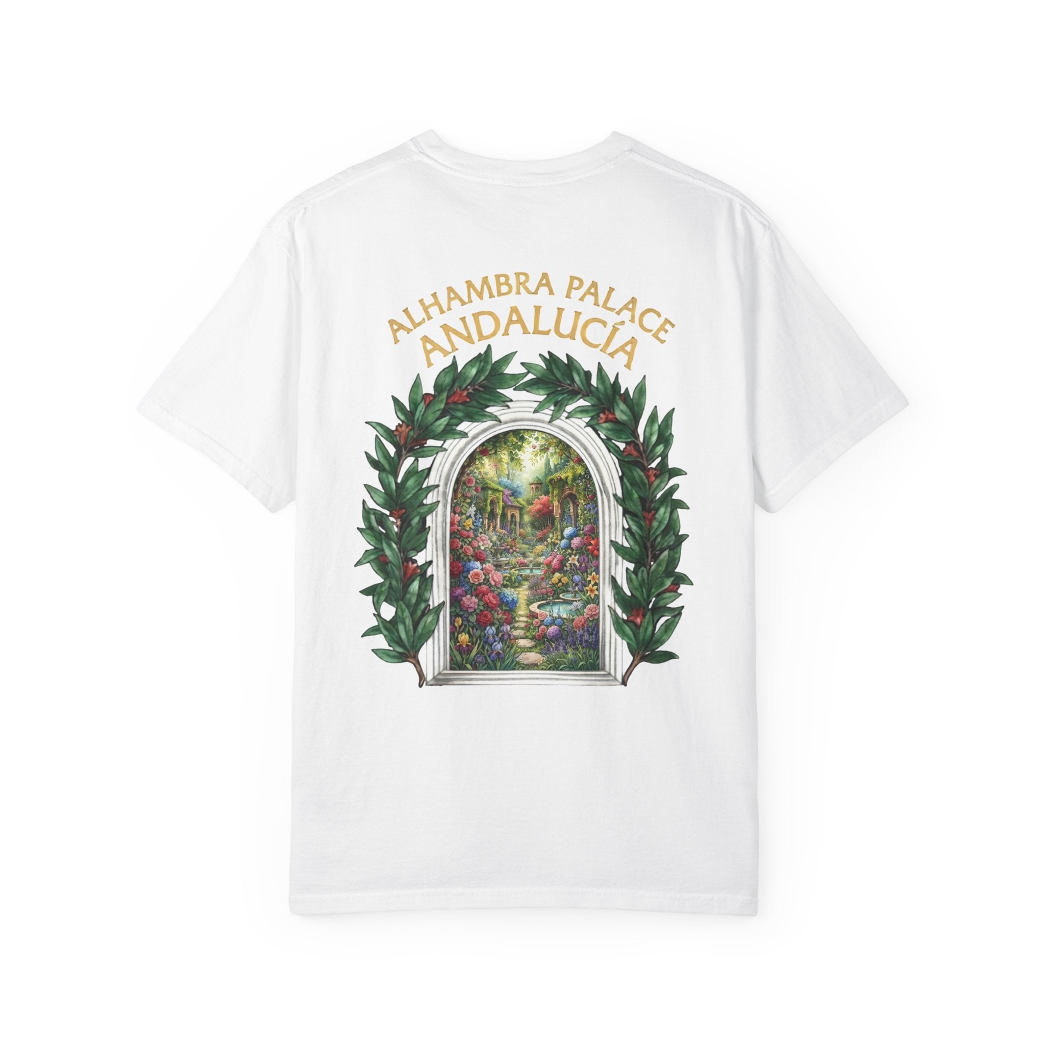 ALHAMBRA PALACE ANDALUCIA T‑Shirt — Vintage Floral Arch Travel Tee - Image 9