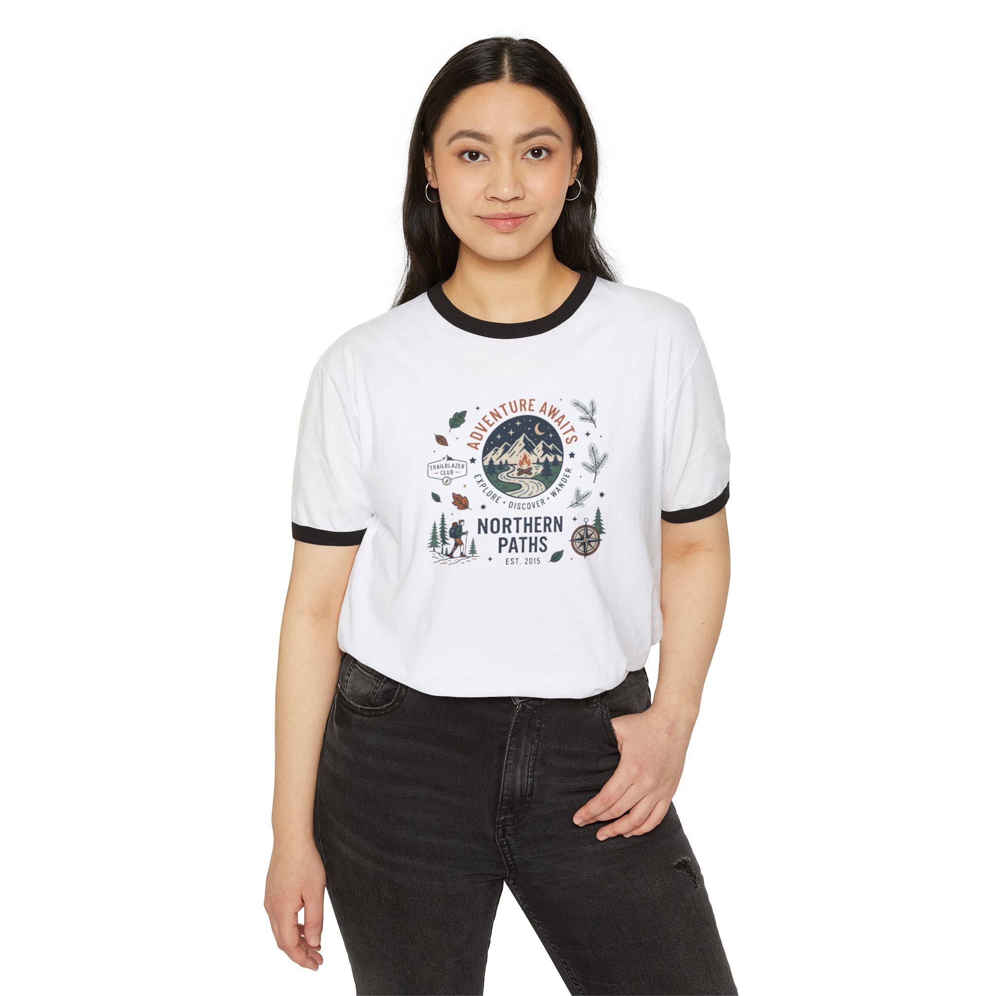 Northern Paths Ringer T‑Shirt — Adventure Awaits Outdoor Graphic Tee - Image 7