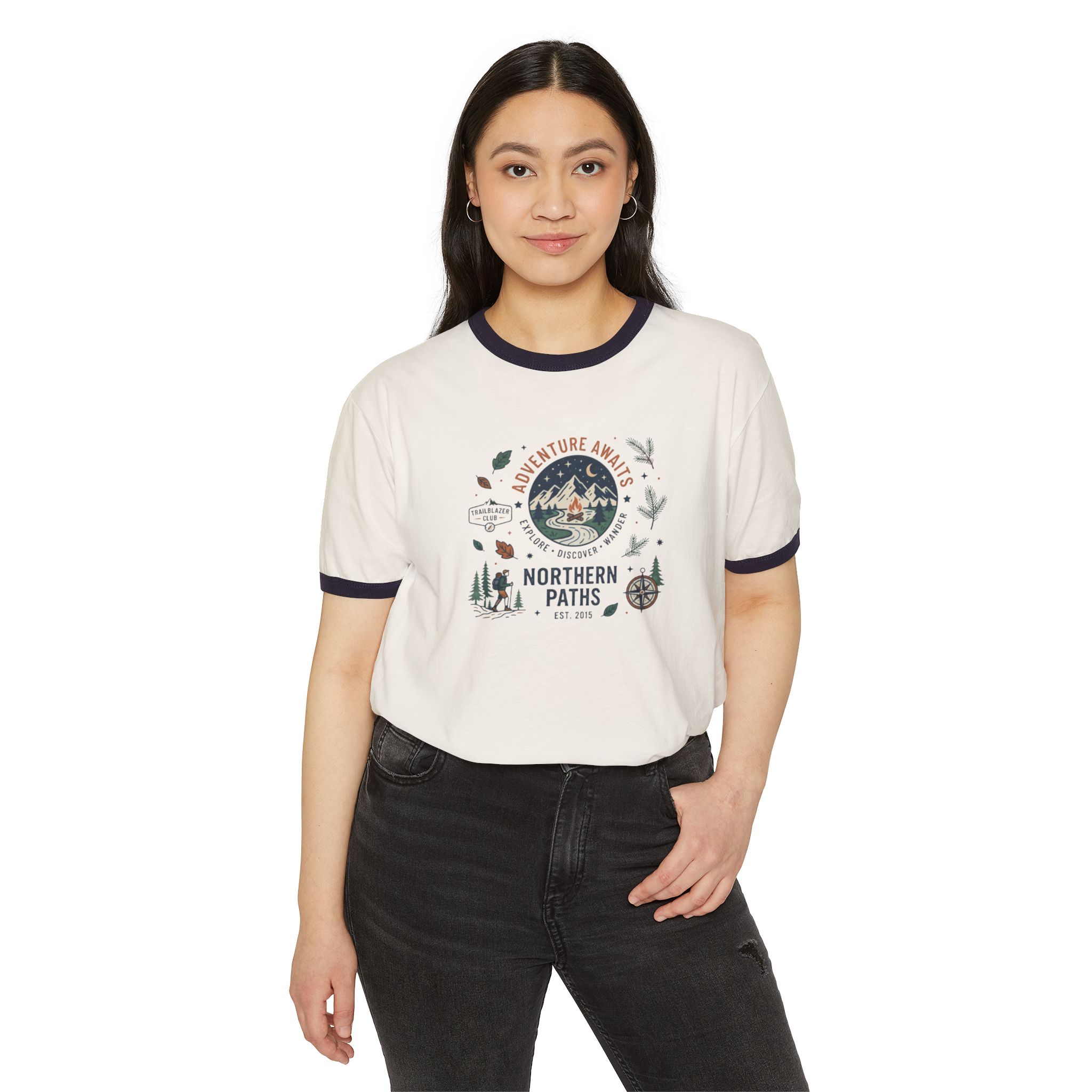 Northern Paths Ringer T‑Shirt — Adventure Awaits Outdoor Graphic Tee - Image 11