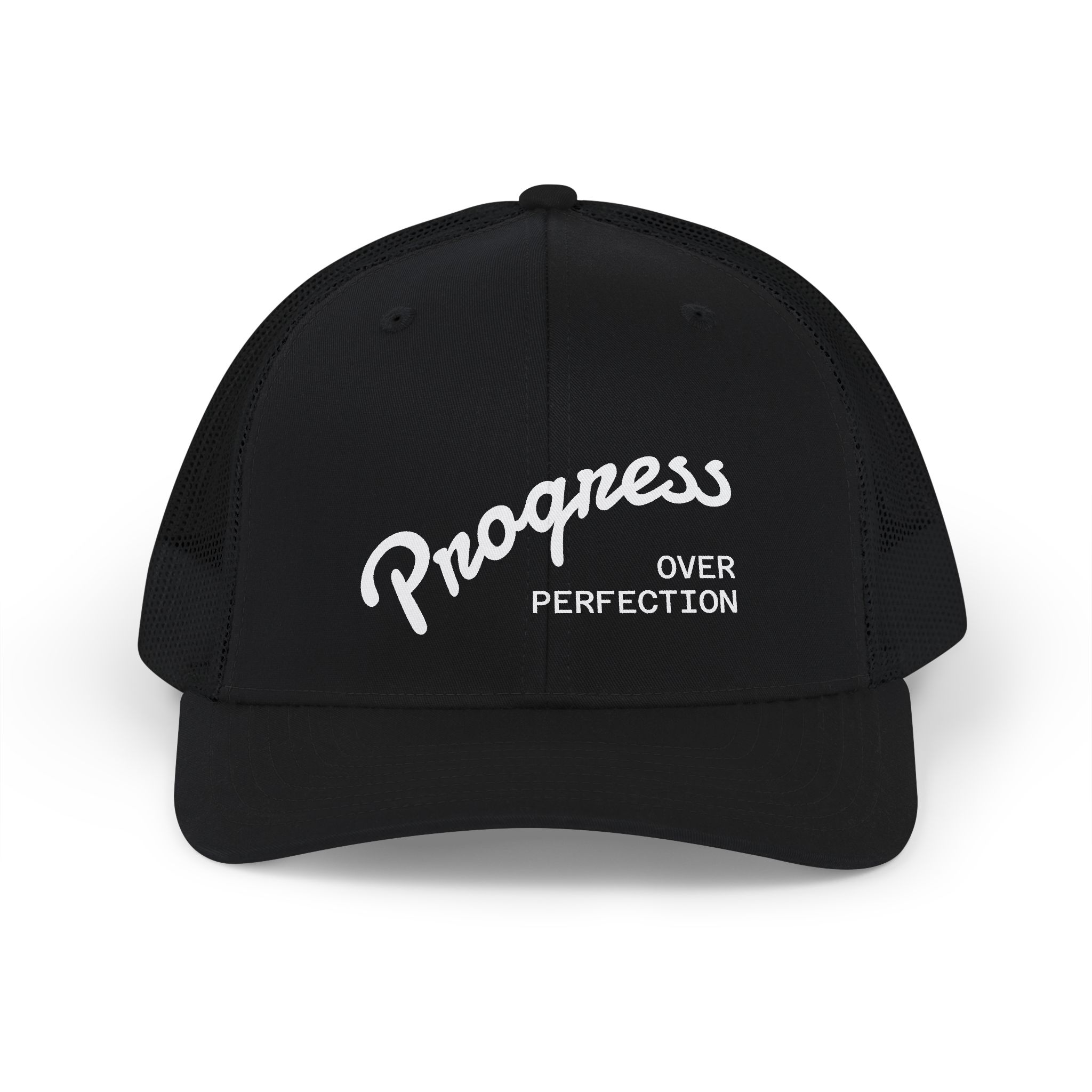 Progress Over Perfection Unisex Trucker Cap | Minimalist Quiet Luxury Streetwear Hat - Image 2