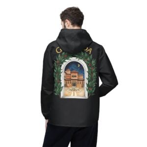 AVENIDA GRANADA BLACK EDITION Scenic Archway Windbreaker Jacket — Crescent Courtyard AOP