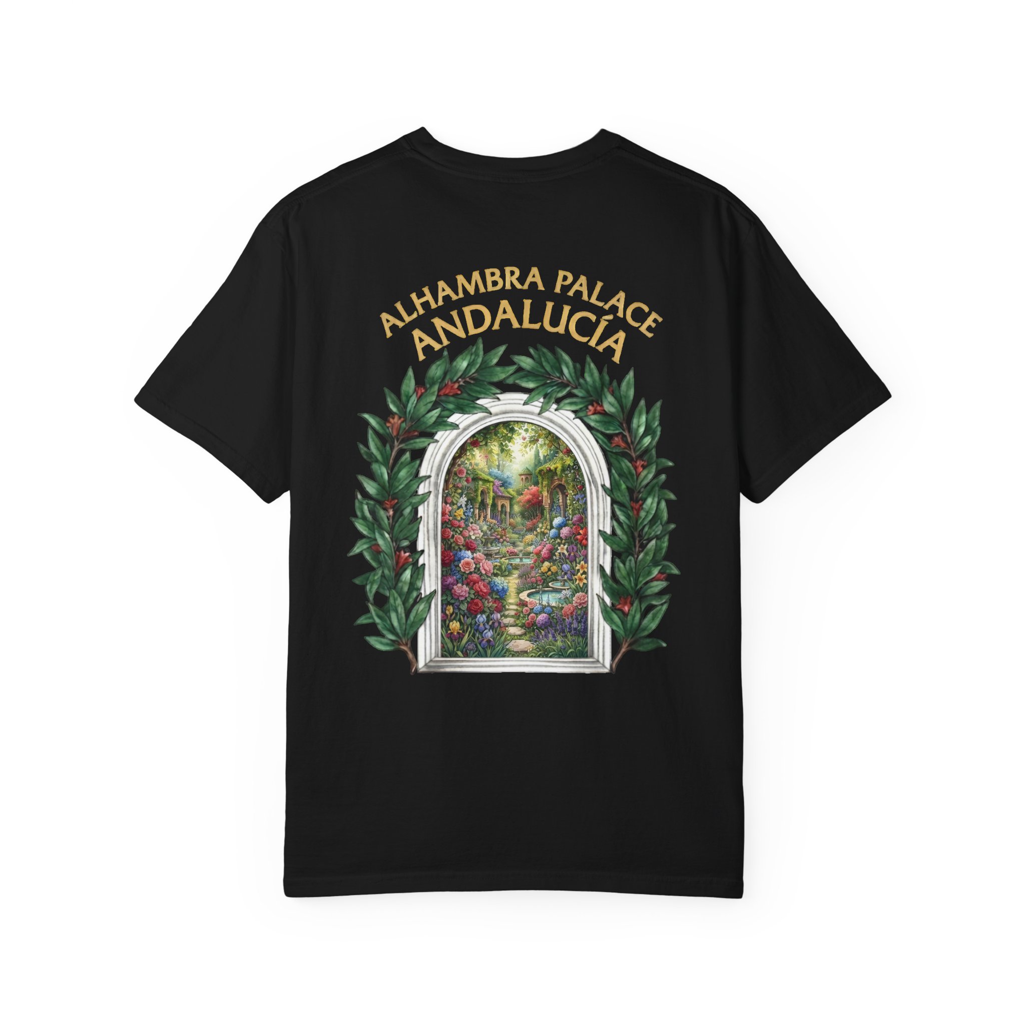 ALHAMBRA PALACE ANDALUCIA T‑Shirt — Vintage Floral Arch Travel Tee - Image 93