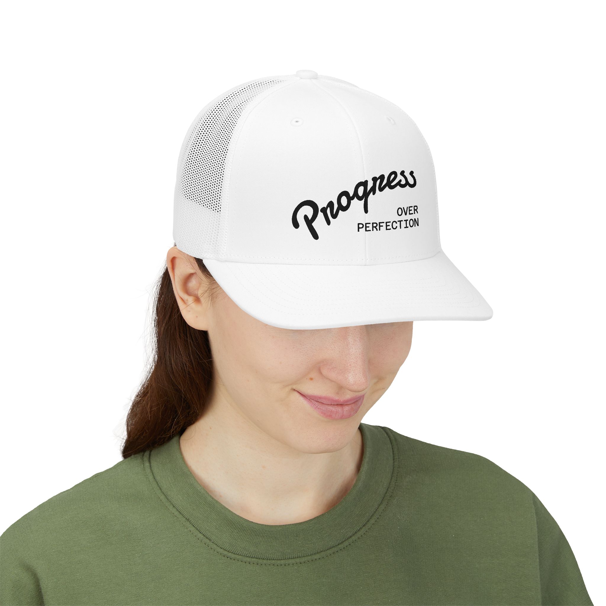 Progress Over Perfection Unisex Trucker Cap | Minimalist Quiet Luxury Streetwear Hat - Image 10