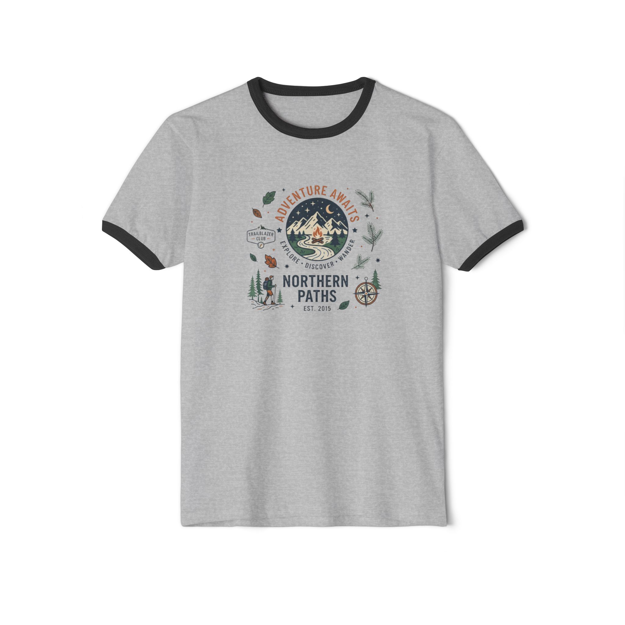 Northern Paths Ringer T‑Shirt — Adventure Awaits Outdoor Graphic Tee - Image 2