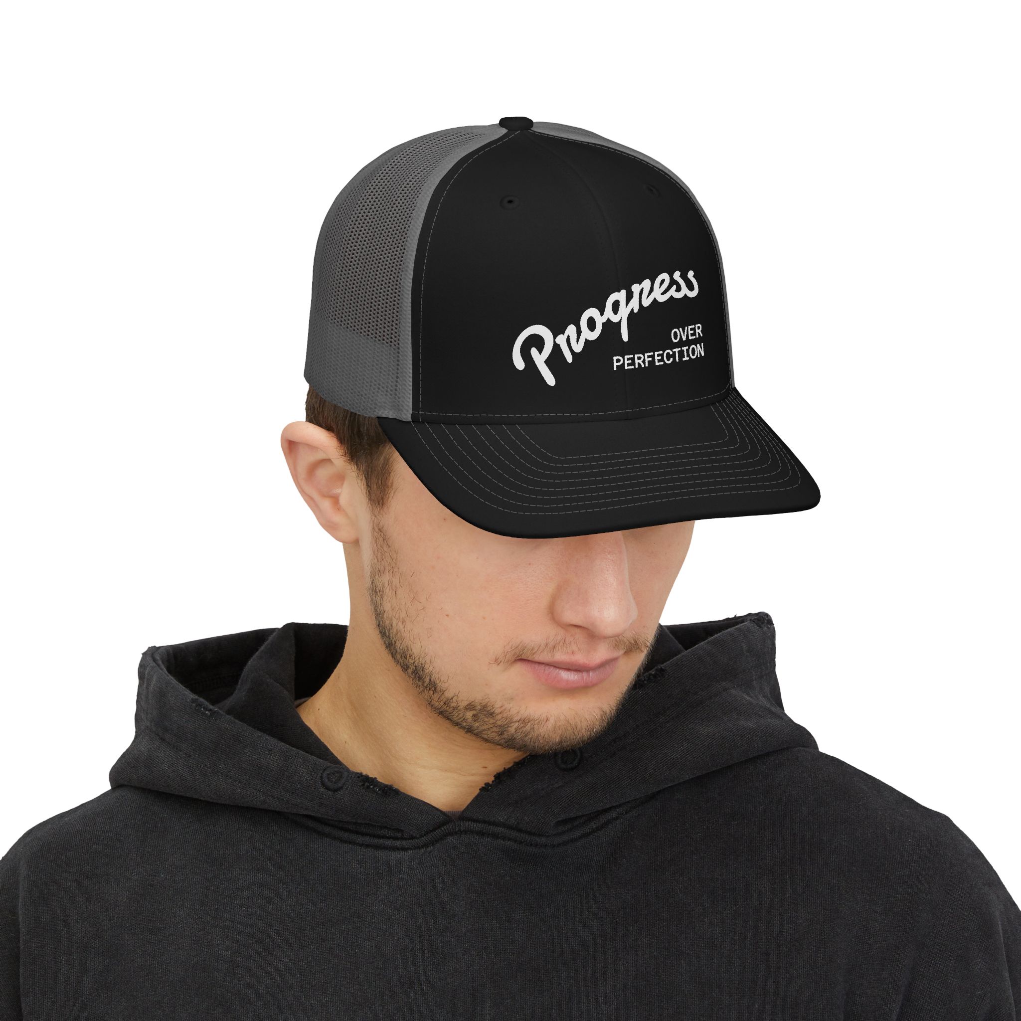 Progress Over Perfection Unisex Trucker Cap | Minimalist Quiet Luxury Streetwear Hat - Image 13