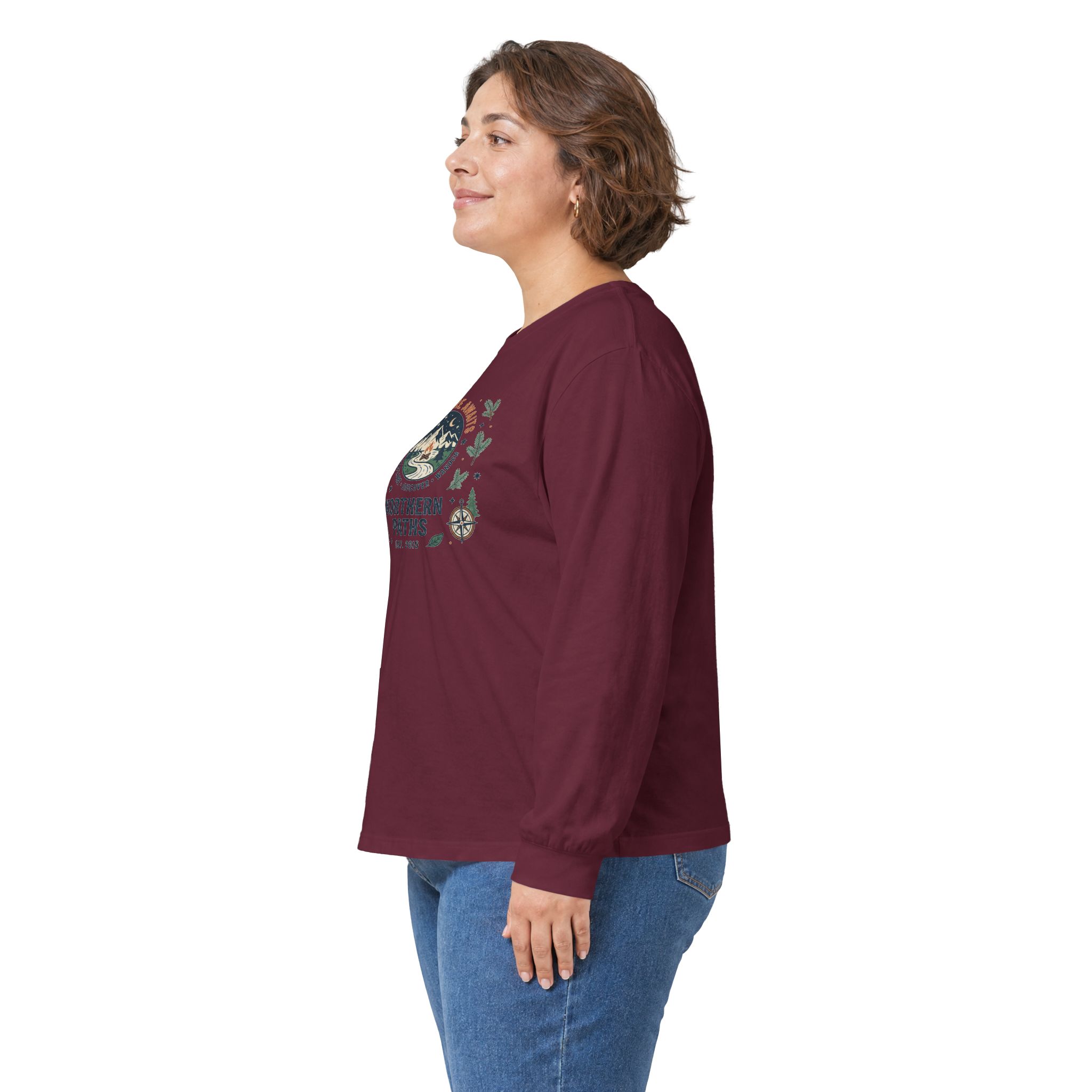 Northern Paths Nature Long Sleeve Tee — Adventure Patch Graphic - Image 5