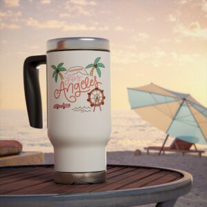 L.A HAPPY LIFE CO — Los Angeles Vintage Beach Travel Mug (14oz Stainless Steel with Handle)