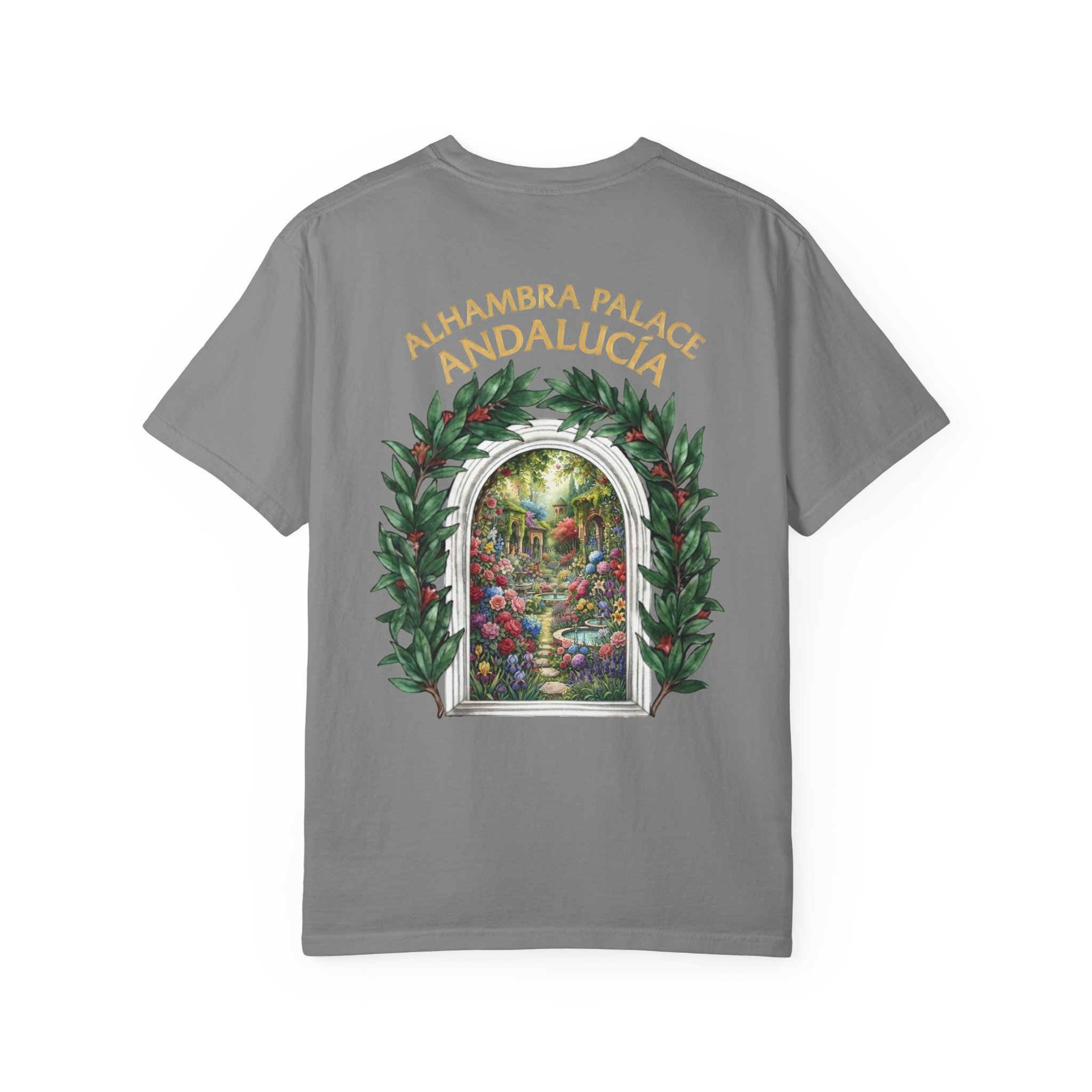 ALHAMBRA PALACE ANDALUCIA T‑Shirt — Vintage Floral Arch Travel Tee - Image 79