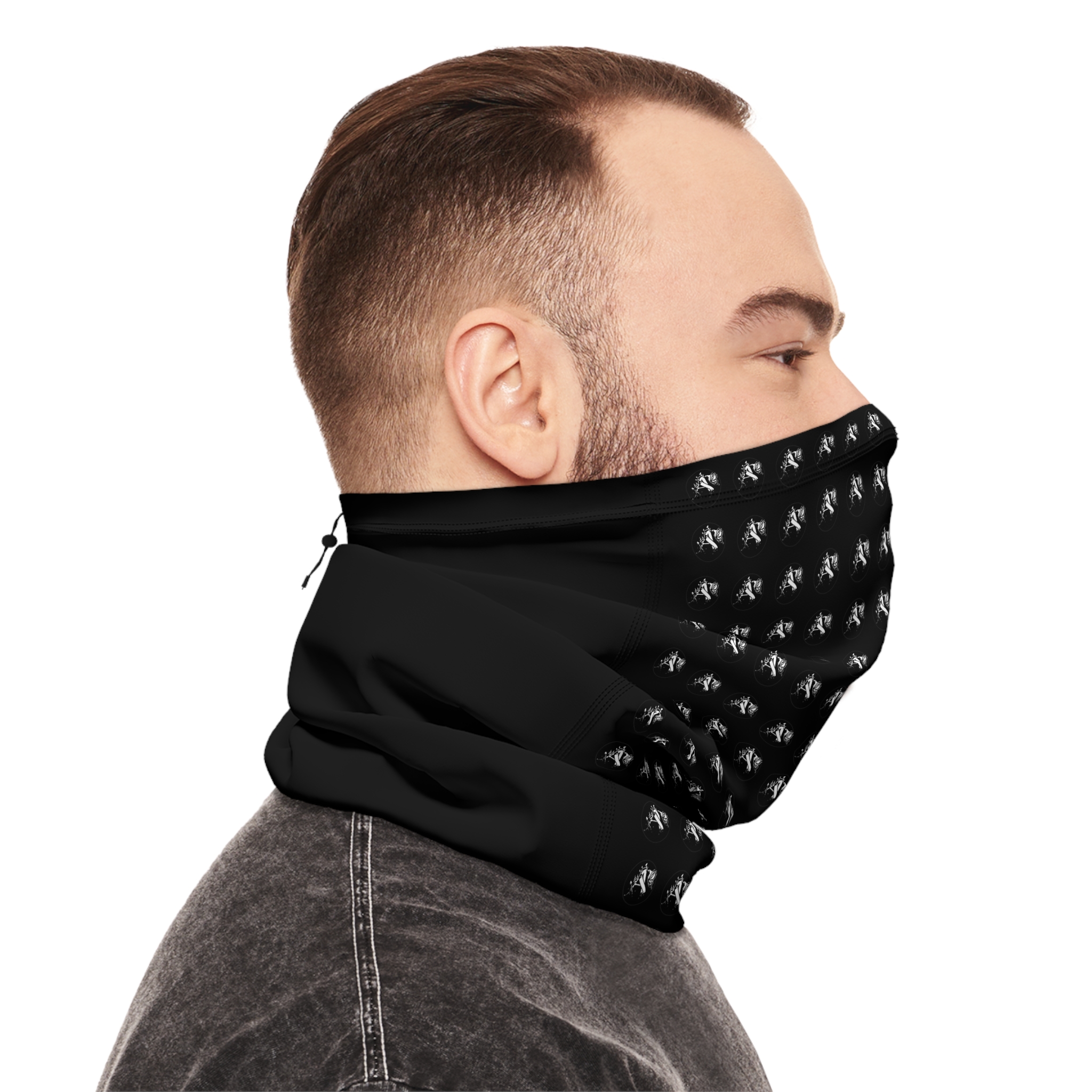 Winter Neck Gaiter with Drawstring – Black-and-White Archishop Matrix - Image 10