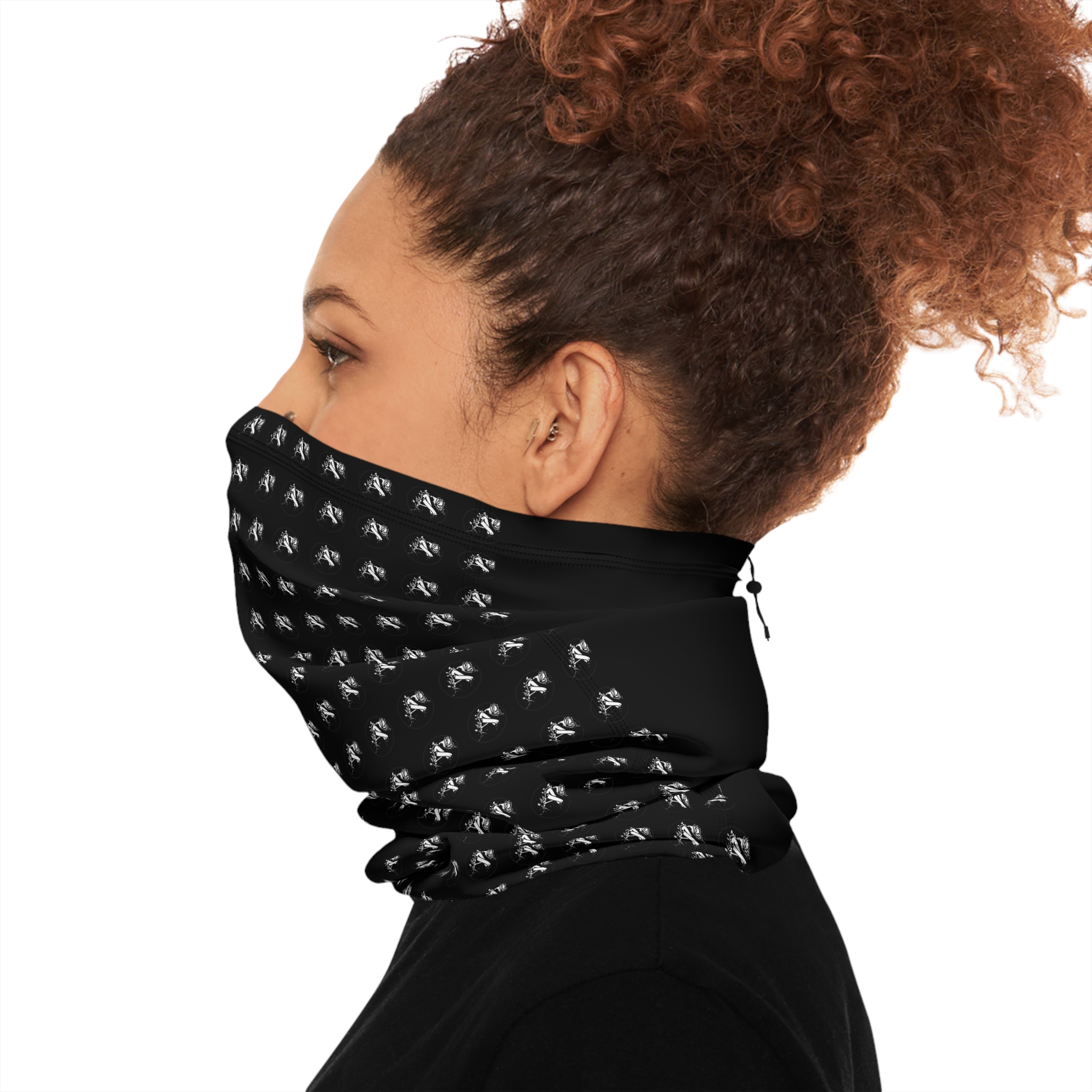 Winter Neck Gaiter with Drawstring – Black-and-White Archishop Matrix - Image 6