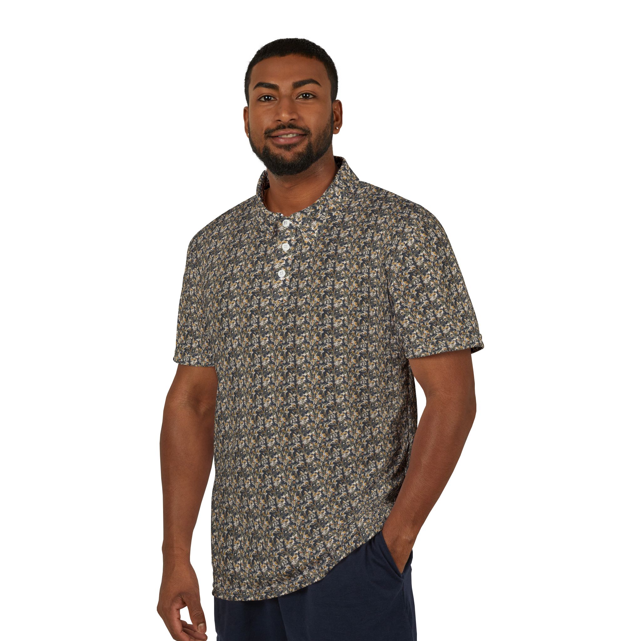 Archishop Brown Houndstooth Pattern Polo Shirt - Image 3