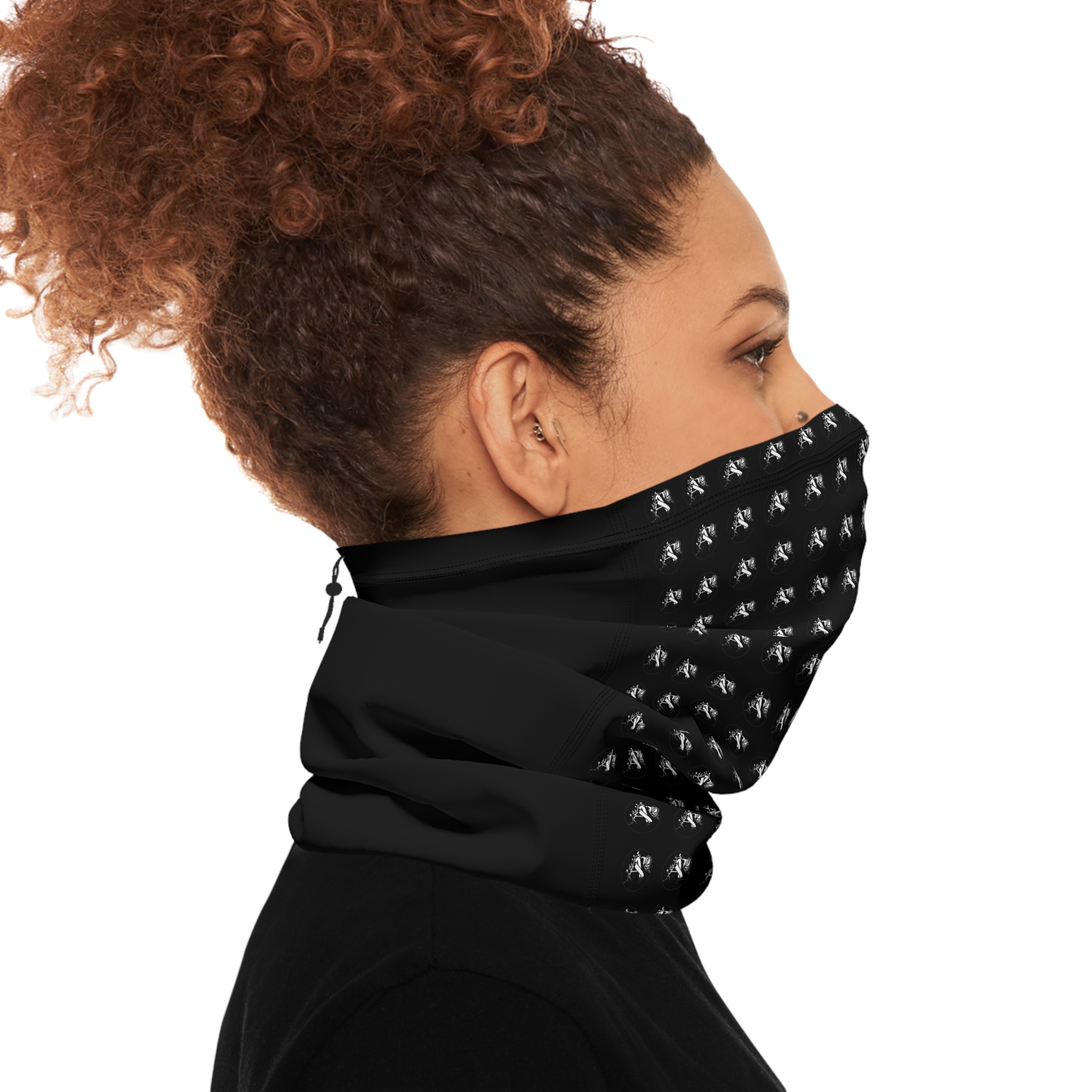 Winter Neck Gaiter with Drawstring – Black-and-White Archishop Matrix - Image 7