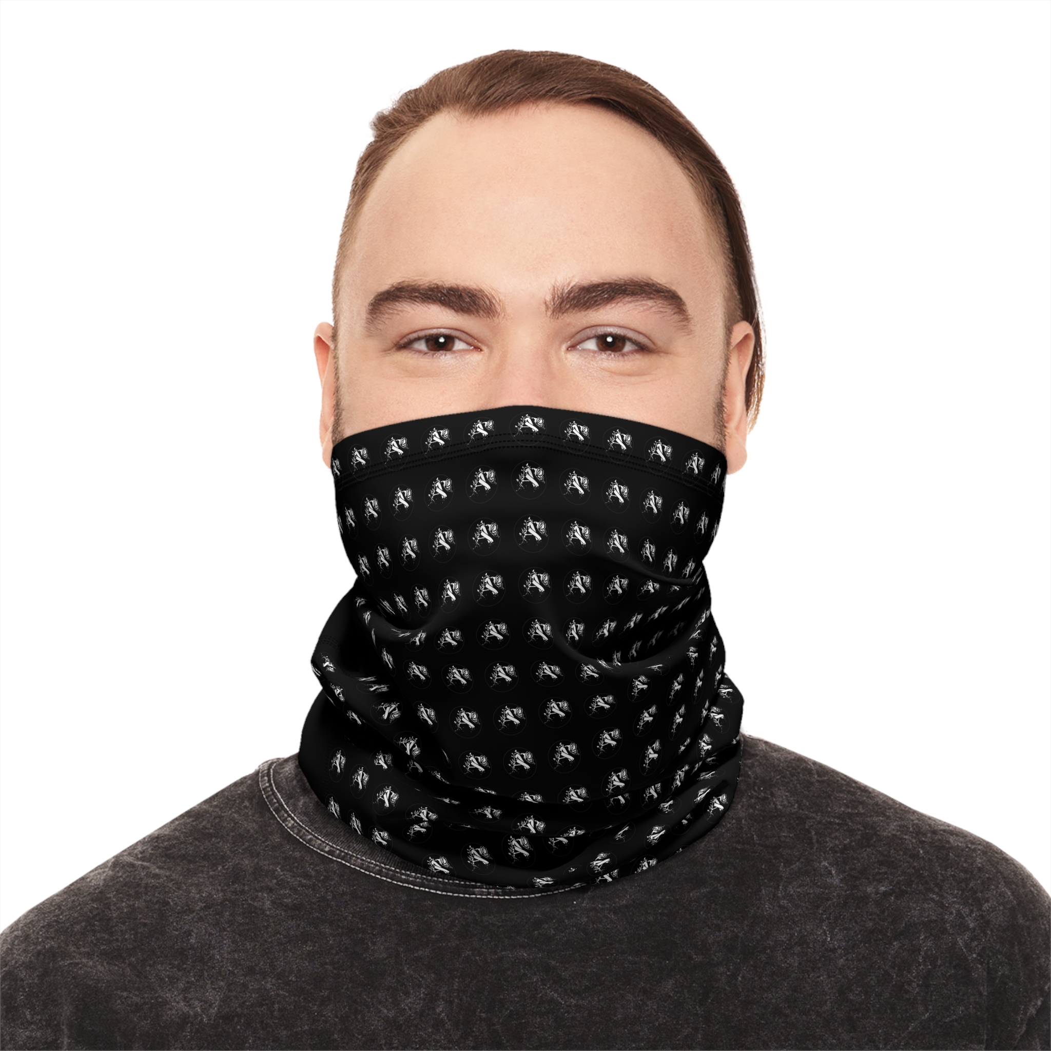 Winter Neck Gaiter with Drawstring – Black-and-White Archishop Matrix - Image 9