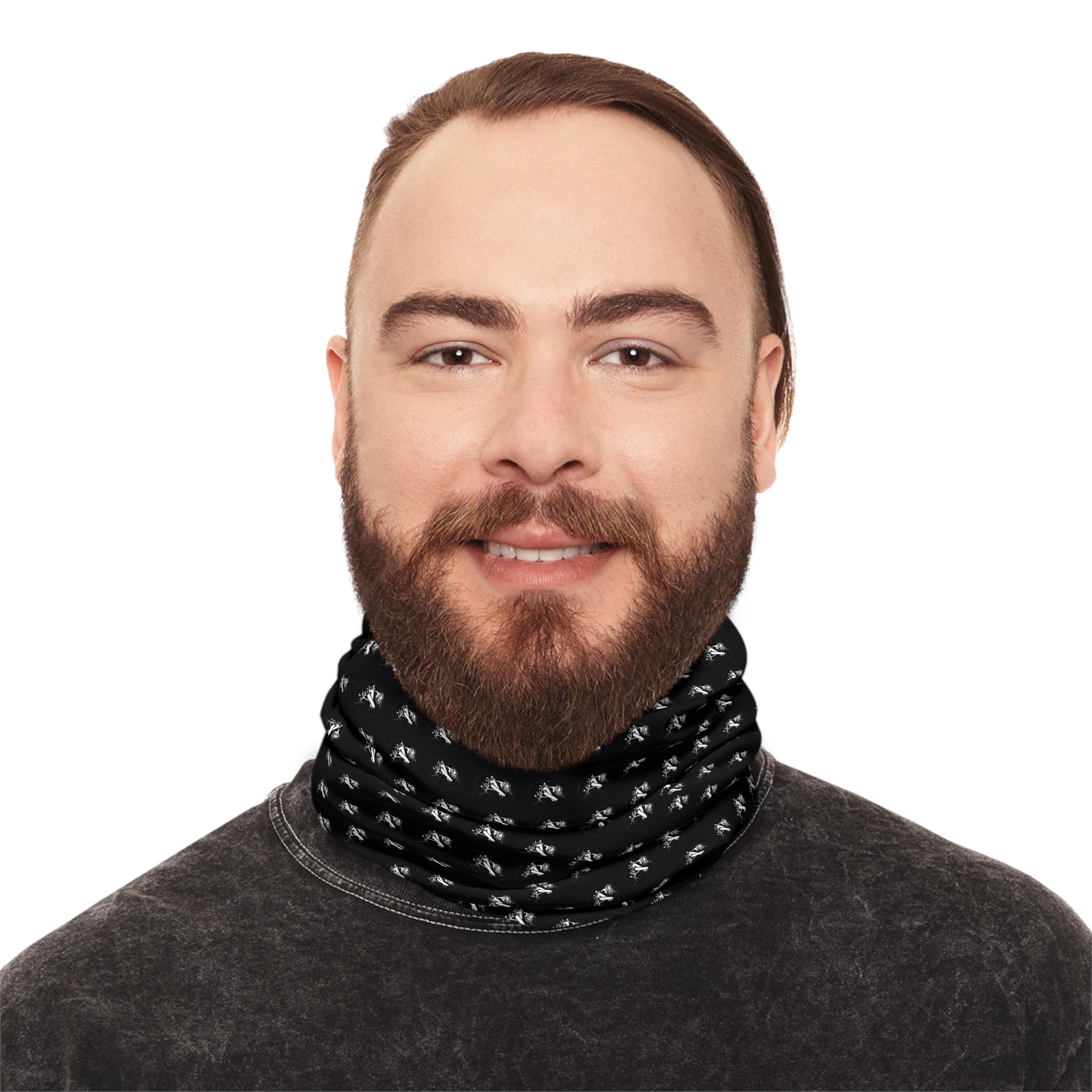 Winter Neck Gaiter with Drawstring – Black-and-White Archishop Matrix - Image 12