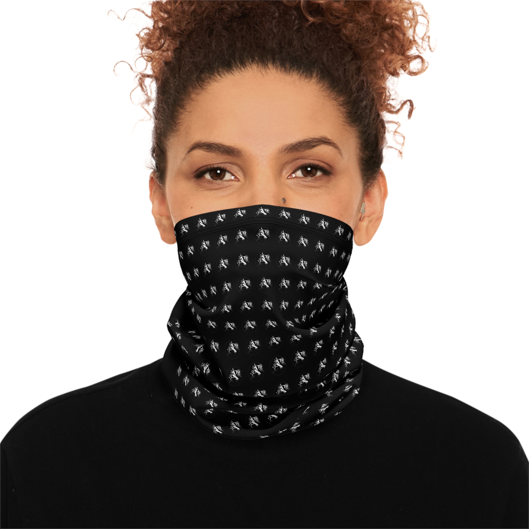 Winter Neck Gaiter with Drawstring – Black-and-White Archishop Matrix - Image 4