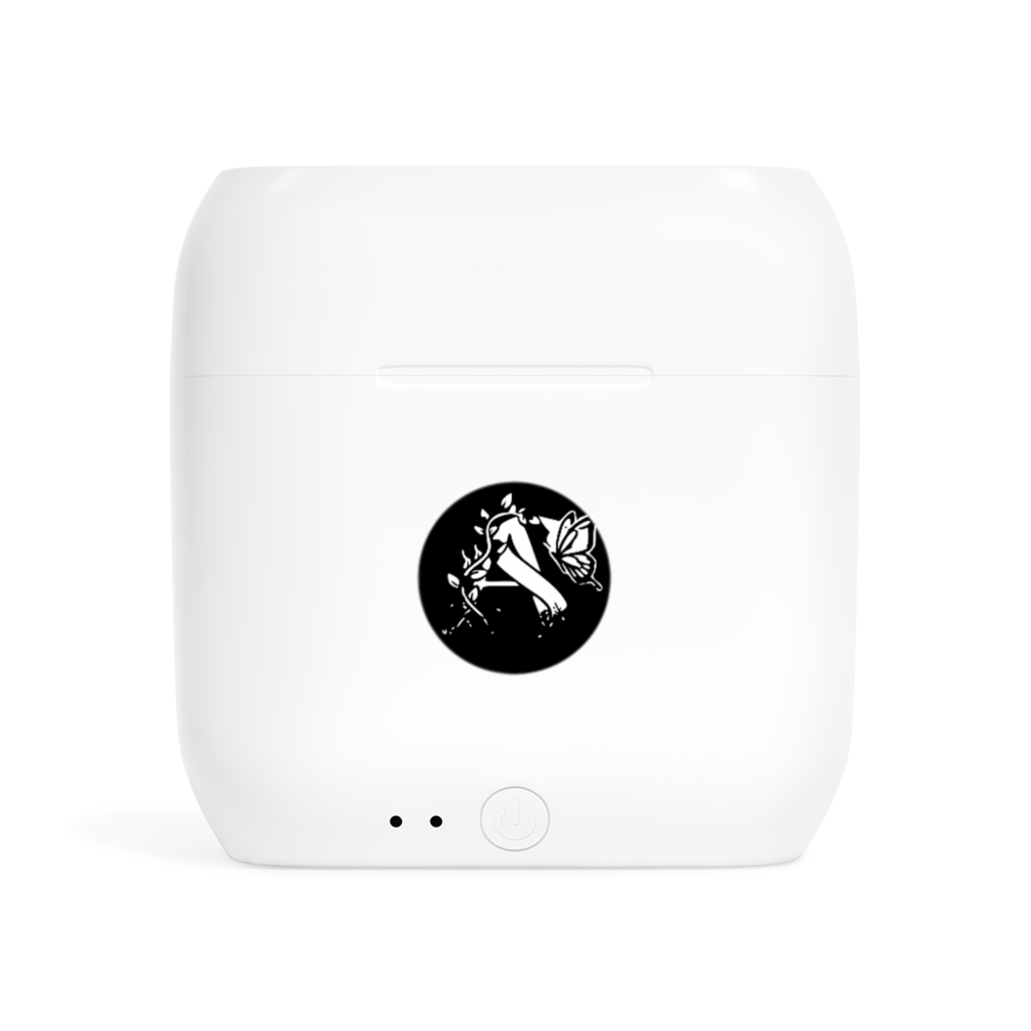 Wireless Earbuds Archishop design— Minimal Black Floral Logo Charging Case