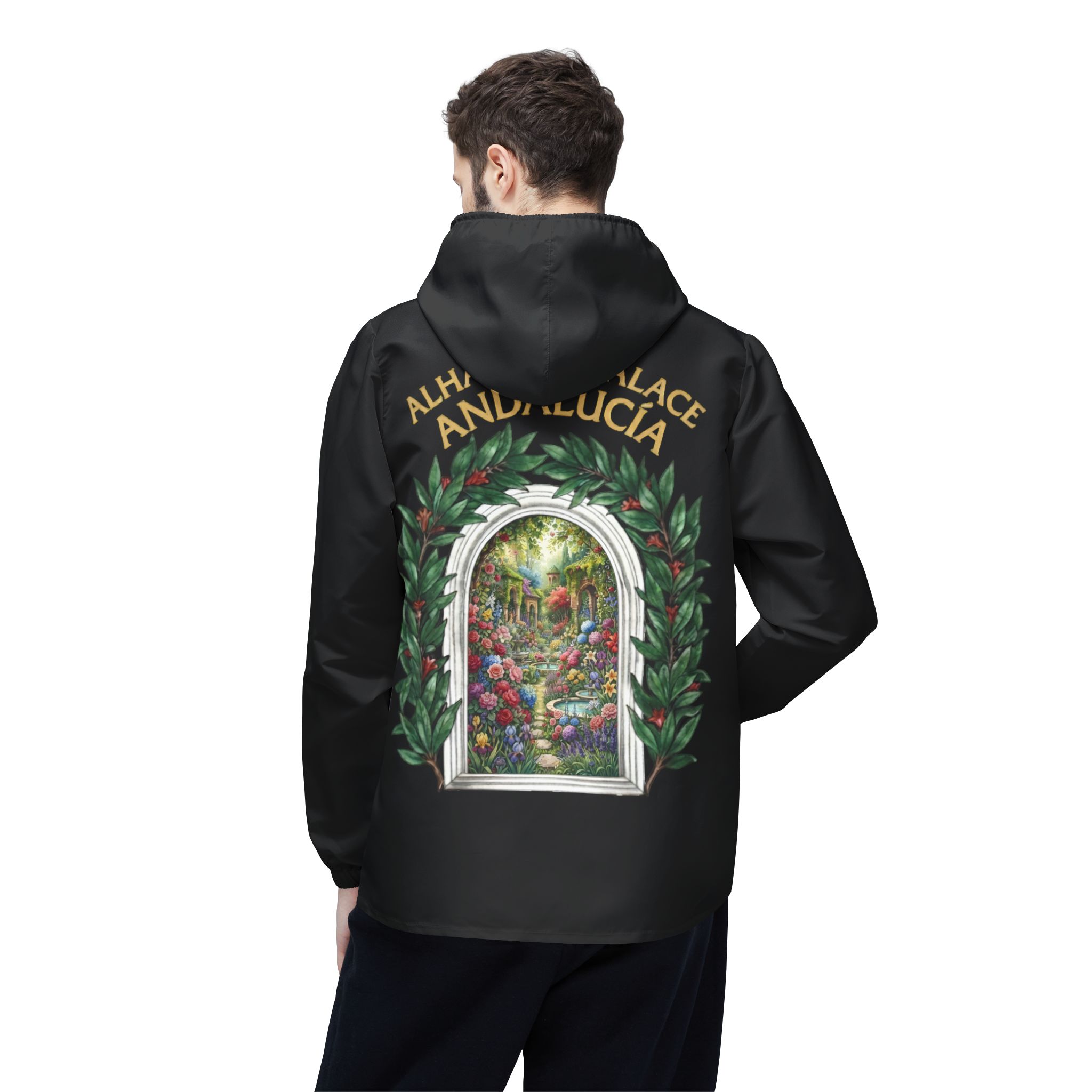 ALHAMBRA PALACE BLACK EDITION Garden Window Windbreaker Jacket — Floral Scenic - Image 7