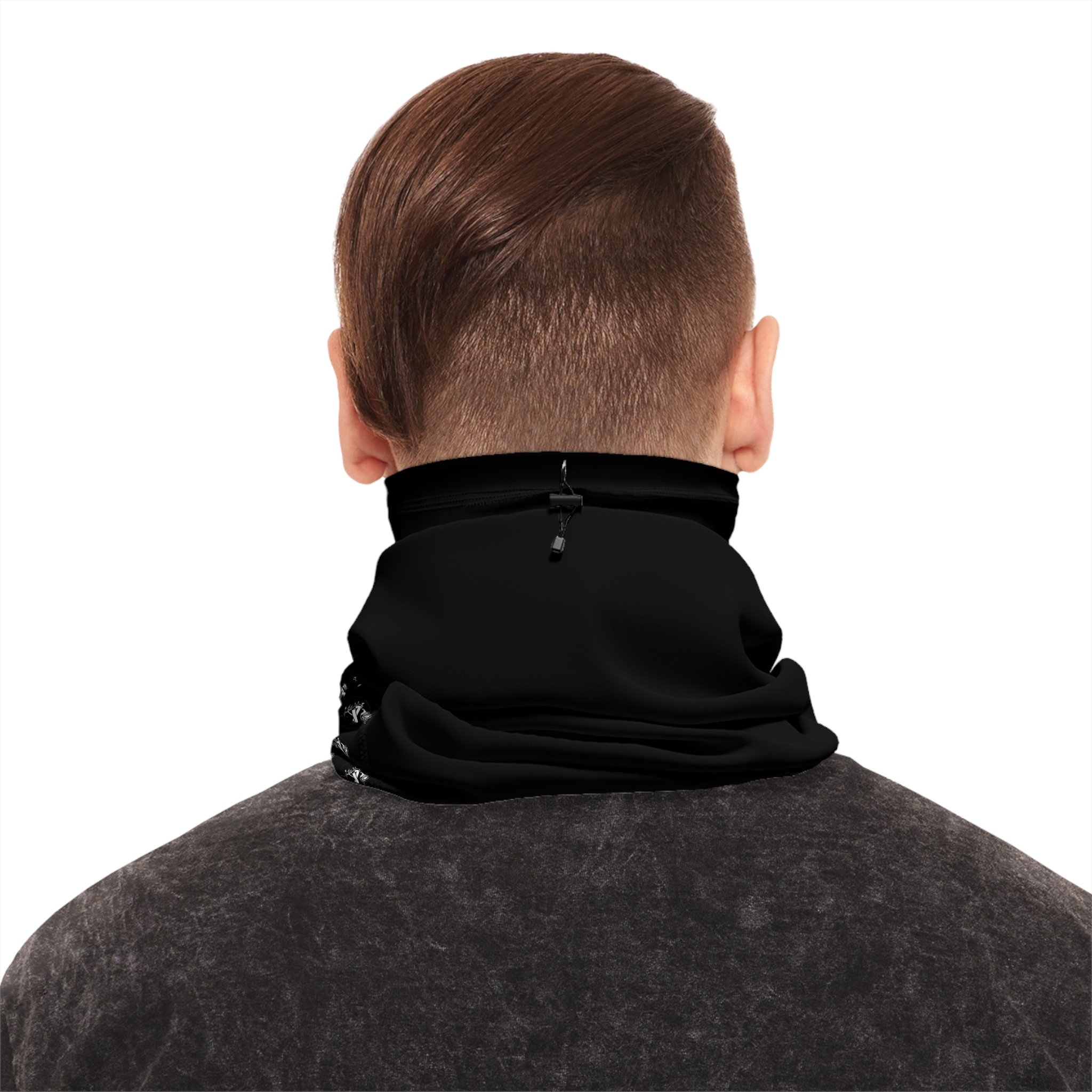 Winter Neck Gaiter with Drawstring – Black-and-White Archishop Matrix - Image 8