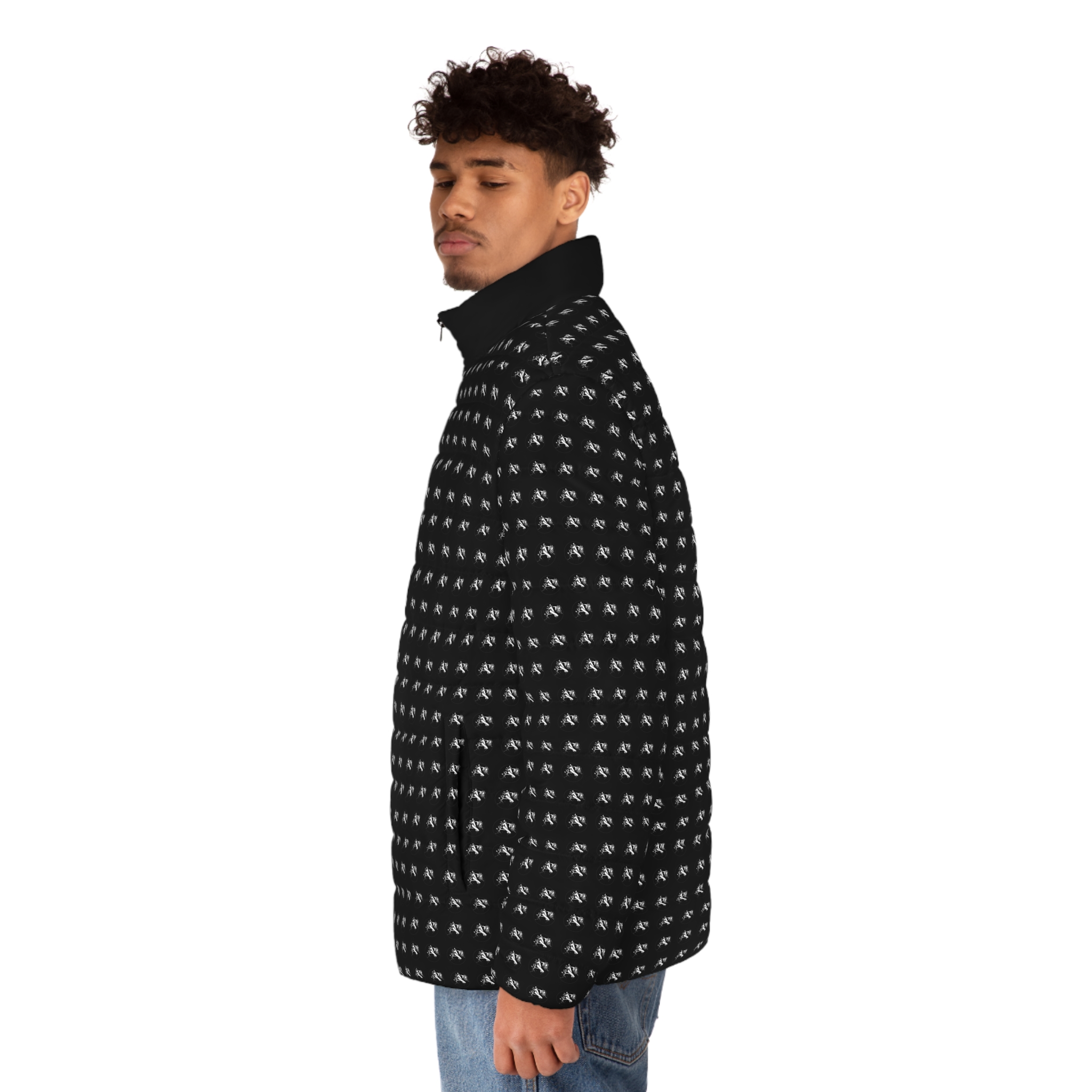 Men’s Black Puffer Jacket Archishop Matrix Evolution Asymmetrical Pattern - Image 5