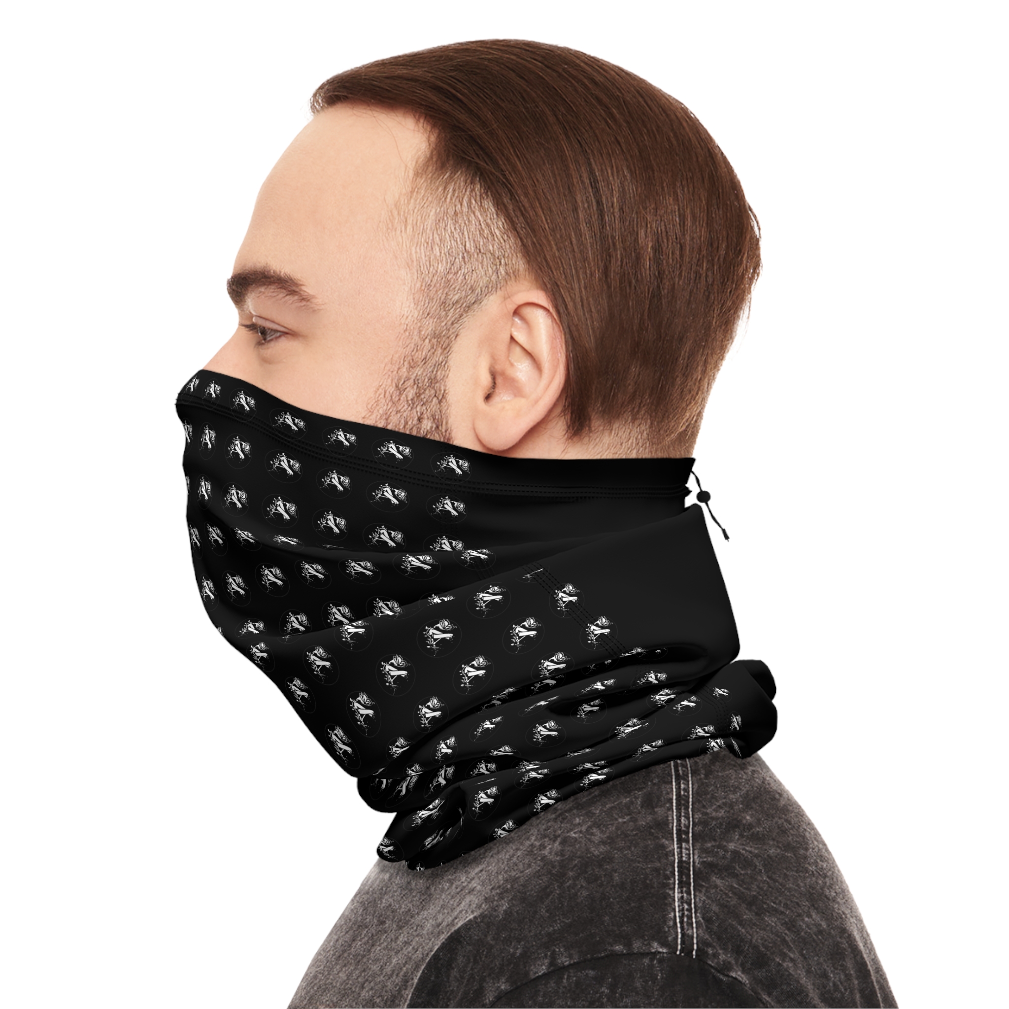 Winter Neck Gaiter with Drawstring – Black-and-White Archishop Matrix - Image 11