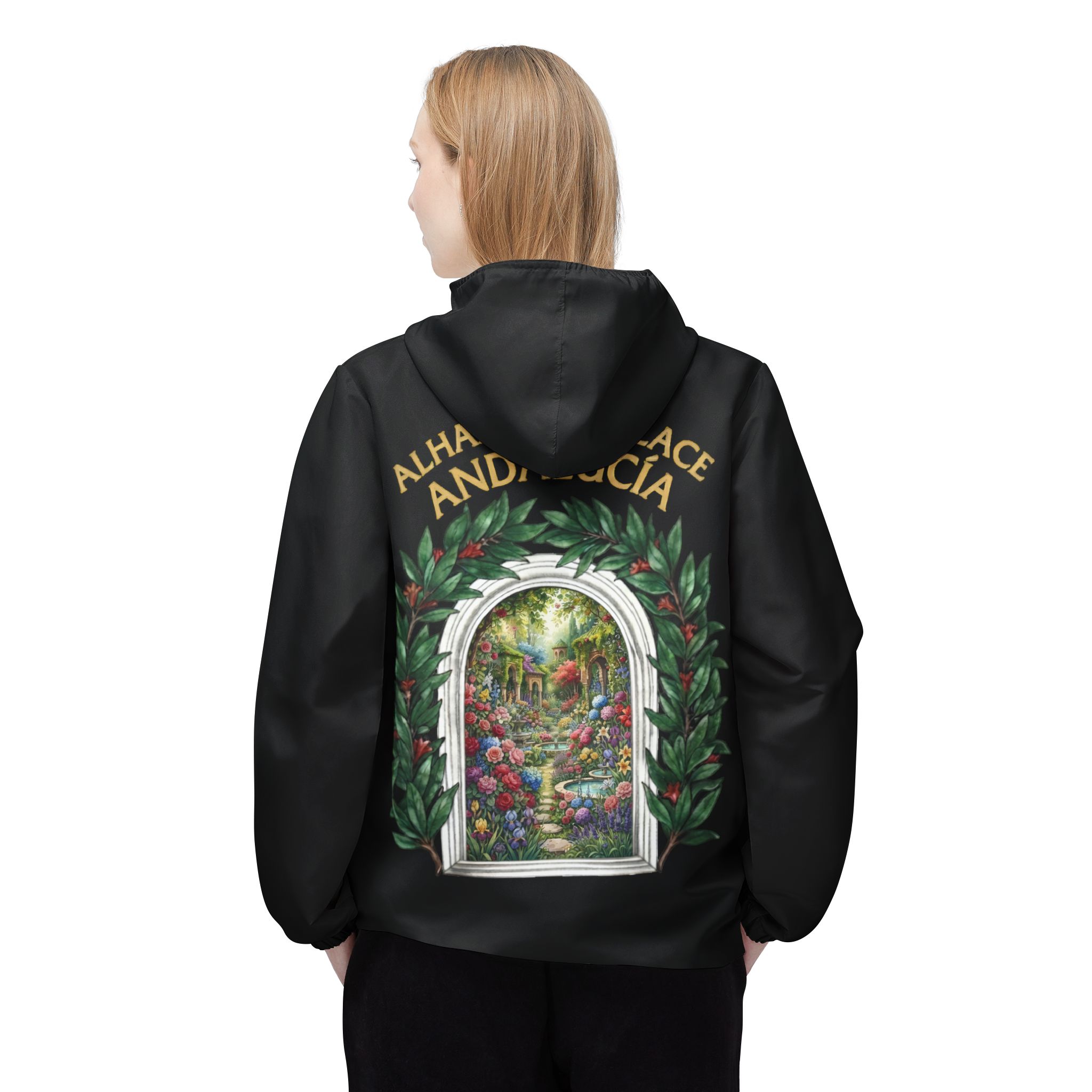 ALHAMBRA PALACE BLACK EDITION Garden Window Windbreaker Jacket — Floral Scenic - Image 5