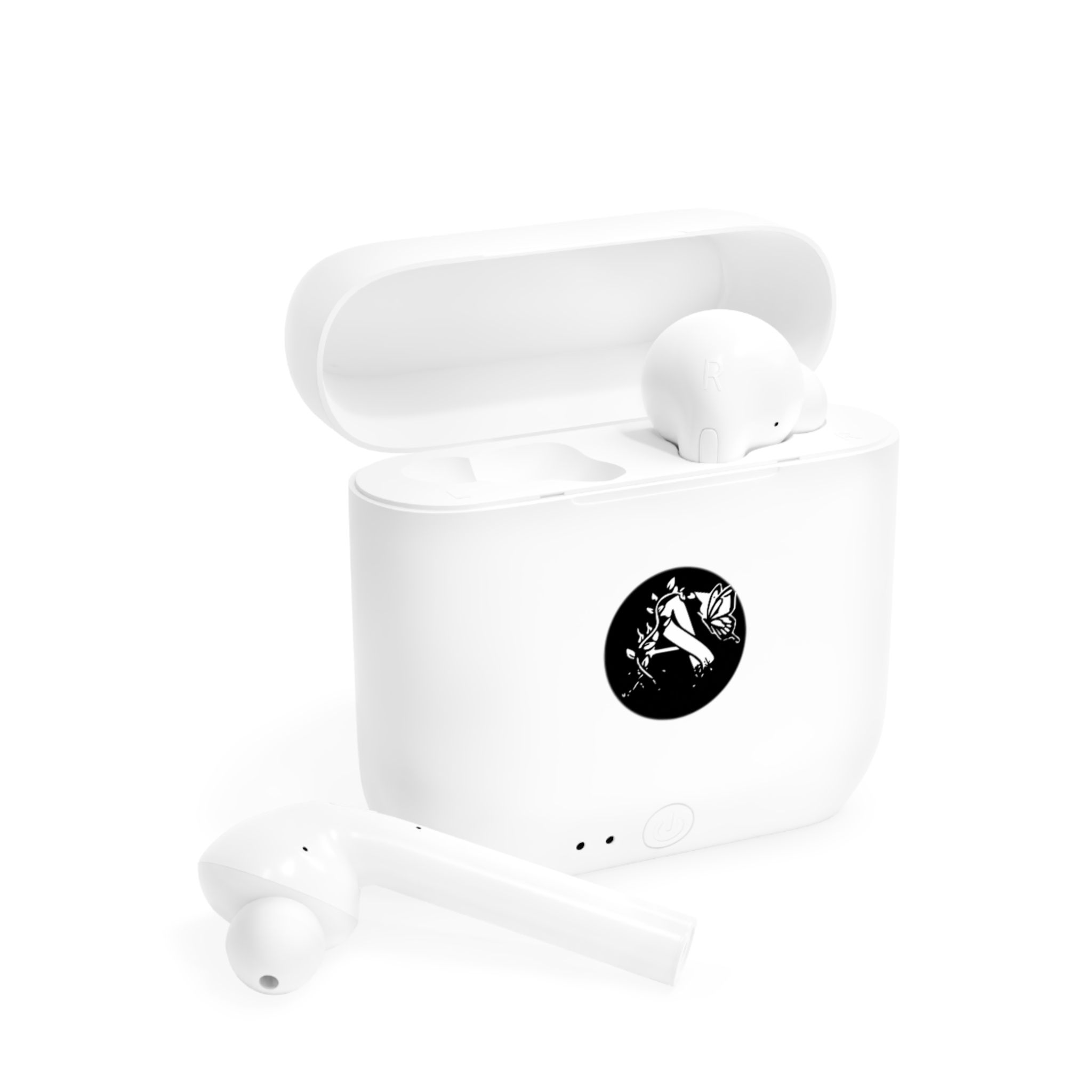 Wireless Earbuds Archishop design— Minimal Black Floral Logo Charging Case - Image 4